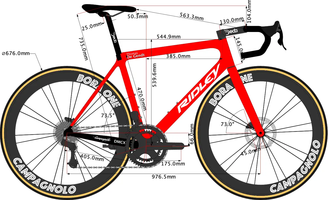 Geometry of Thomas De Gendt Ridley Helium SLX disc 2021 road bike